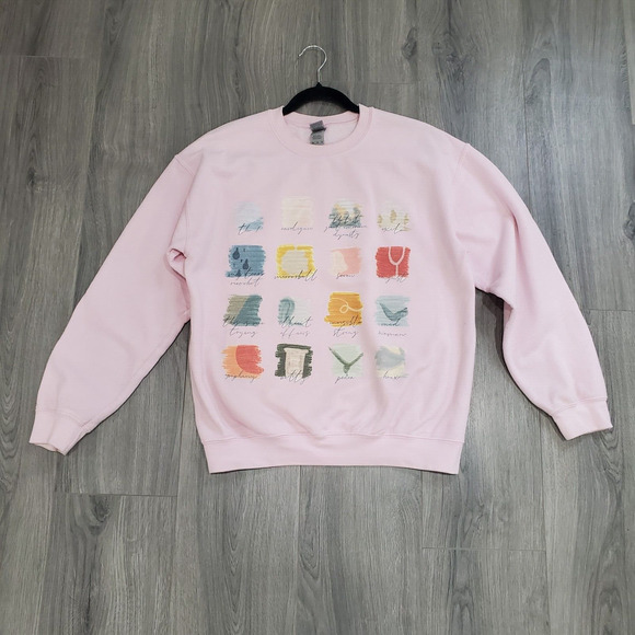 Taylor Swift Sweatshirt Folklore Album Size M Pink Crewneck Watercolor - Picture 2 of 13